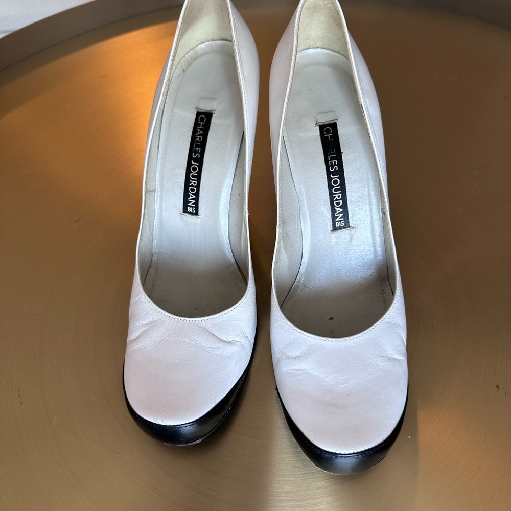 Charles Jourdan White and Black Heels Sleek Design